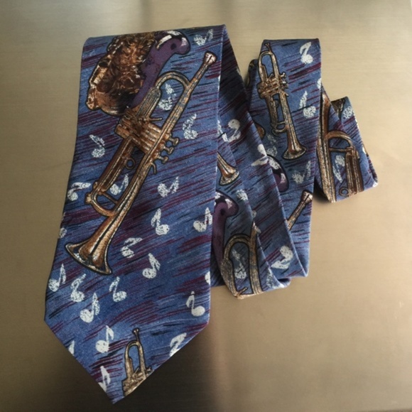 JeSuis Blue Silk Jazz Music Tie - Picture 3 of 4